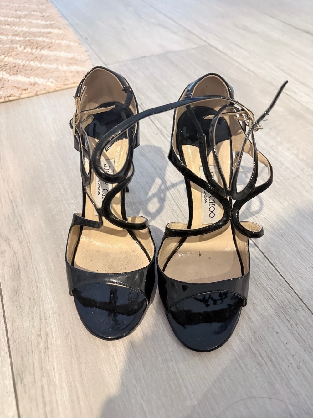 Jimmy Choo Black Patent Leather Strappy High-Heel Sandals